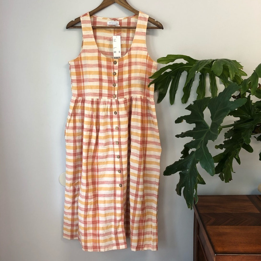 Urban Outfitters Plaid Button Babydoll Midi Dress